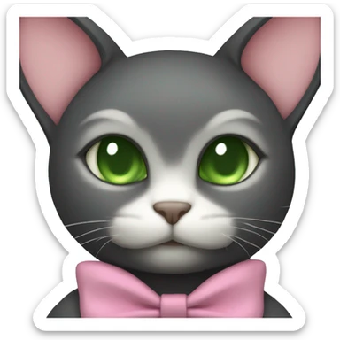 Dark cat IN A BUNNY HOODIE with PINK BOW TIE and dark green eyes sticker