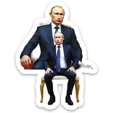 Putin sitting in front of a big painting. sticker