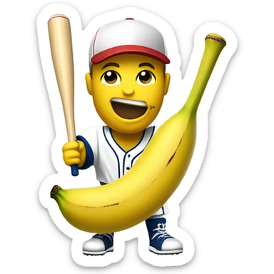 Banana wearing a baseball jersey holding a baseball bat sticker