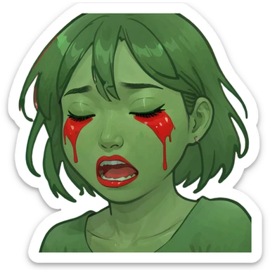 Asian girl crying with red tears sticker