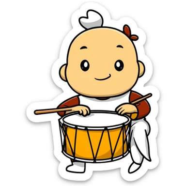 Person playing a drum to announce sahur time during Ramadan sticker