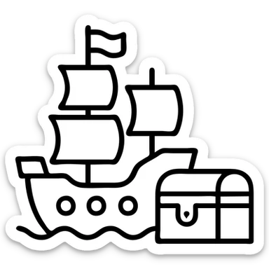 pirate ship with treasure chest sticker