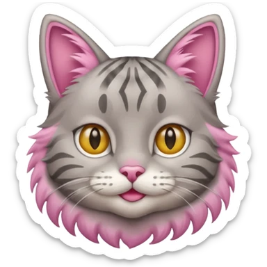 grey tabby cat: pink ears, fur, a little smile sticker