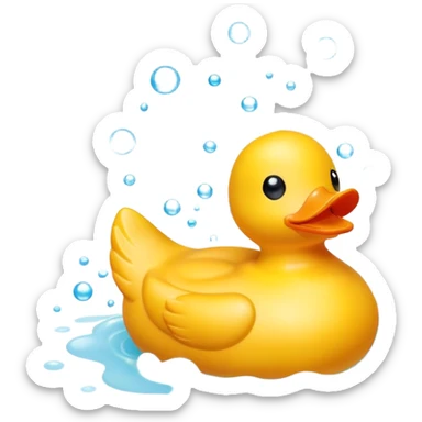 cute rubber duck toy in bath with bubbles sticker