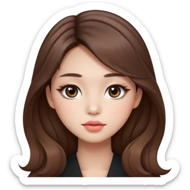 “korean straight brown hair Emoji girl, soft eyeliner and blush, gradient lips, light brown shimmer eyeshadow, long wavy hair,  sticker
