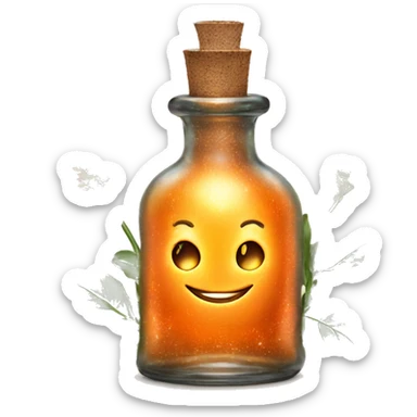 Orange magic fairy light sparkling old Antique bottle with poison and with herbal and flowers sticker