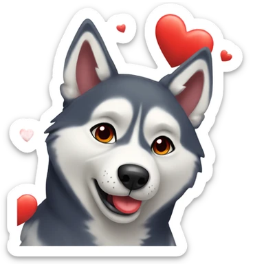 Husky blowing kiss with red heart sticker