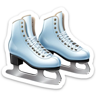 An icon featuring a pair of elegant figure skates resting on scratched ice in the center of an ice stage. The background shows distant spectator stands, with soft spotlights highlighting the skates. Transparent background emphasizes the quiet beauty of the scene. sticker