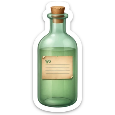 glass bottle with a paper message inside like in movie green old  sticker