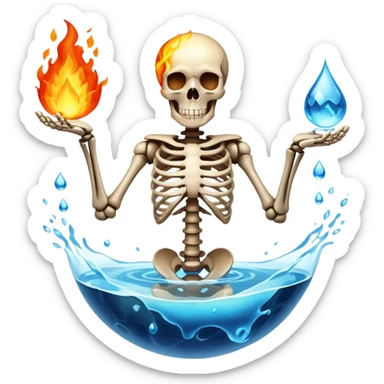 elemental skeleton with fire, water, earth air particles surrounding sticker