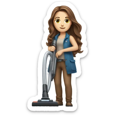 white girl with long brown hair with vacuum cleaner in  hands sticker
