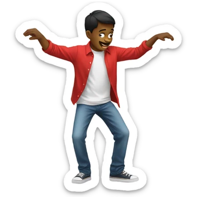 A boy dabbing in red shirt sticker