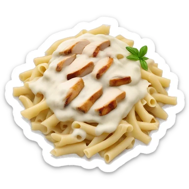 Alfredo pasta with white Alfredo sauce on top and grilled chicken  sticker