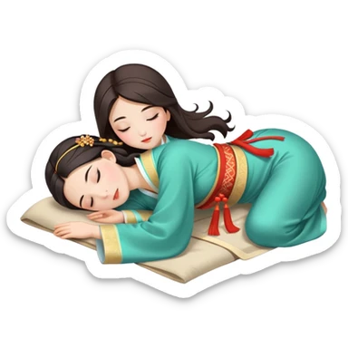 Beautiful girl in Hanfu lying on the ground sleeping sticker