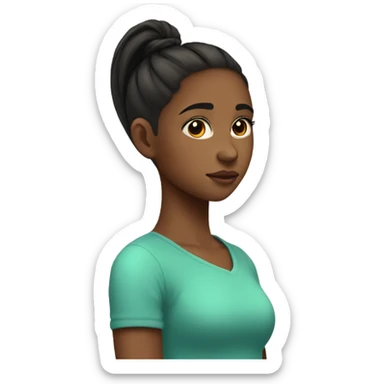 A girl with a high ponytail on her right side profile and has a spot of hyperpigmentation on her cheek and she is side eyeing and she is black sticker
