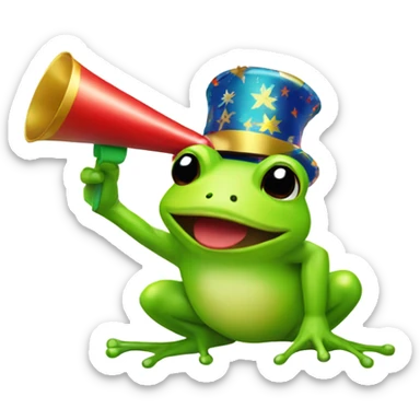 Cute Happy Frog wearing happy new year hat blowing a noise maker sticker