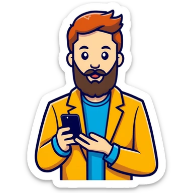 bold man with beard speaking on an iPhone sticker