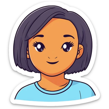 Black girl with fair skin, round face, and straight hair sticker