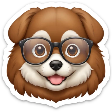 dog wearing glasses with a sweet smile sticker