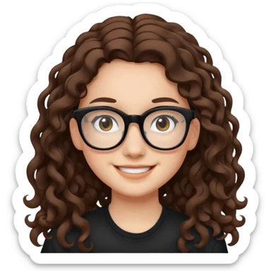 white teen girl with long brown curls and black frame glasses sticker