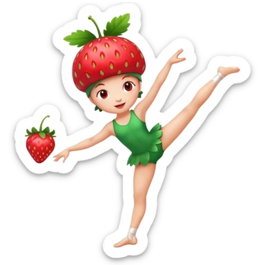 Strawberry fruit stands on one leg when doing gymnastics sticker
