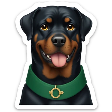 adult rottweiler male with dark green collar sticker
