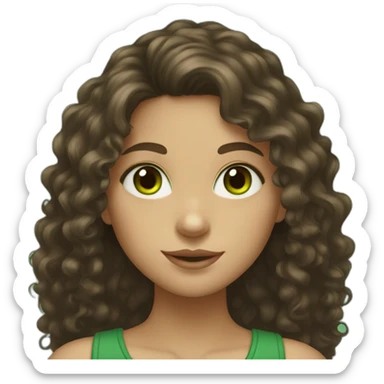 girl with dark brown long curly hair, light skin and green eyes sticker