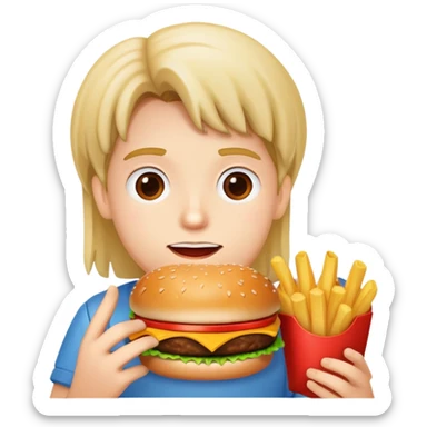 Caseoh eating a hamburger with fries sticker