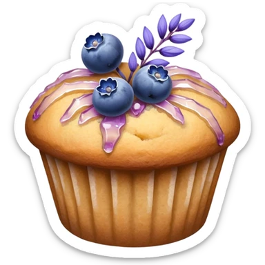 Lavender sprig flower muffin with blueberry and crystallized sugar sticker