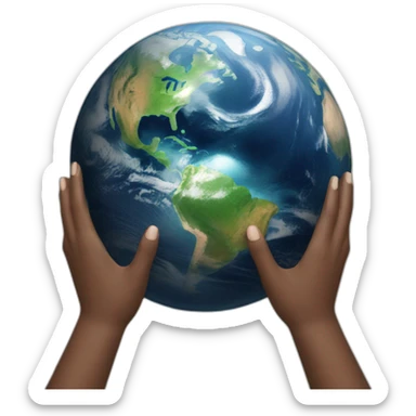 a hand holding the planet earth sticker