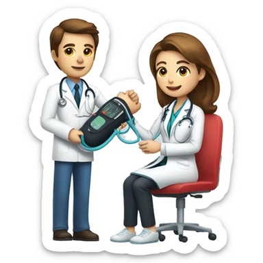 doctor measuring patient's blood pressure sticker