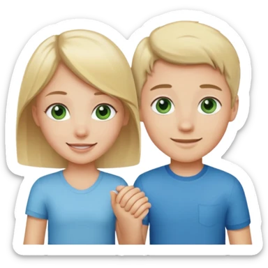 blonde blue eyed boy smiling with pale brunette green eyed girl sticker