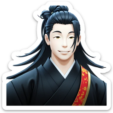 smiling boy in black kimono sticker