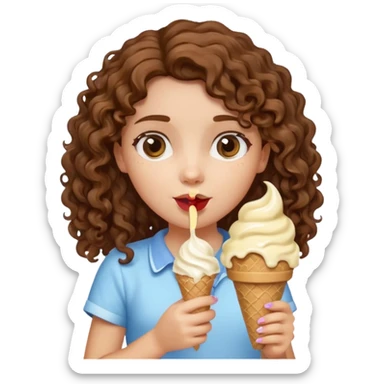 A girl with curly hair holding an ice cream cone ￼ sticker