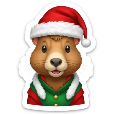 a capybara with a christmas hat sticker