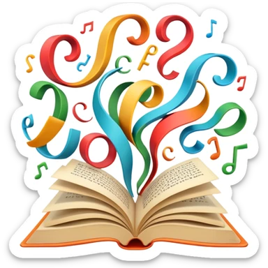 Open book with playful letters swirling out, symbolizing creative wordplay sticker