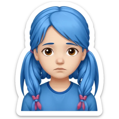 long blue hair girl in pig tails with brown eyes upset sticker