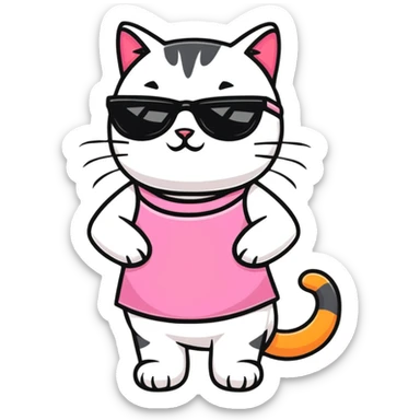Cat with sunglasses pink dress ￼ sticker