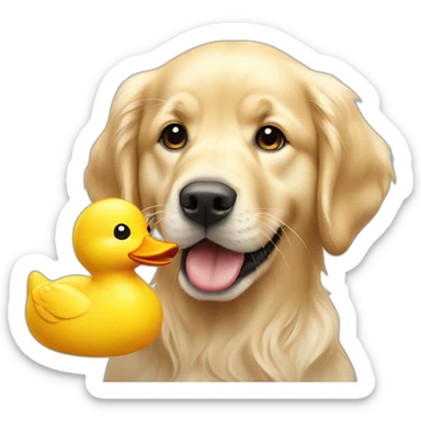 English-cream-golden-retriever with toy duck sticker