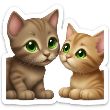Brown kitten with green eyes giving a kiss to a little brown kitten with brown eyes  sticker