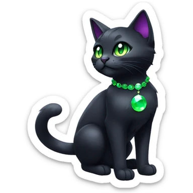 Shiny, Sparkly, Black Dark-type-Fakémon-Cat Purple eyes, green gem, full body sticker