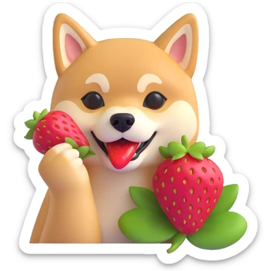 shiba inu eating strawberries sticker