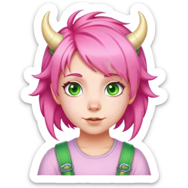 Anya Forger from Spy x Family, cute little girl with pink hair styled with two horn-like tufts, green eyes, and a cheerful expression sticker