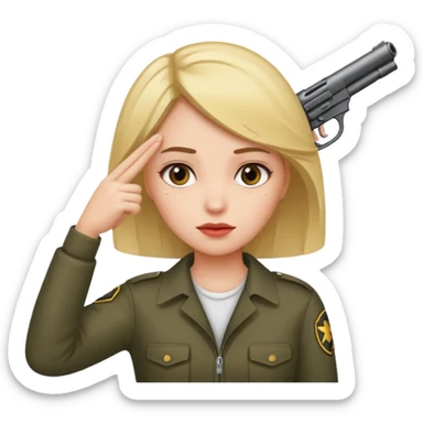 Girl holding a gun hand to head not real gun but made with a hand sticker