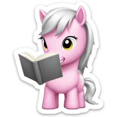 pink pony with a grey book sticker