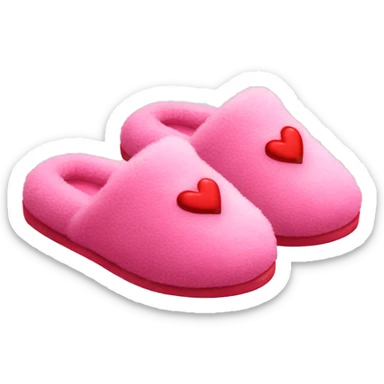 Pink fuzzy slippers with red hearts on them sticker