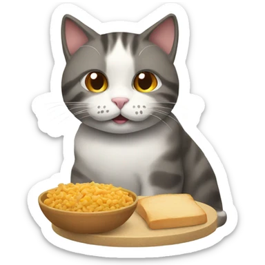 a cat eating food sticker