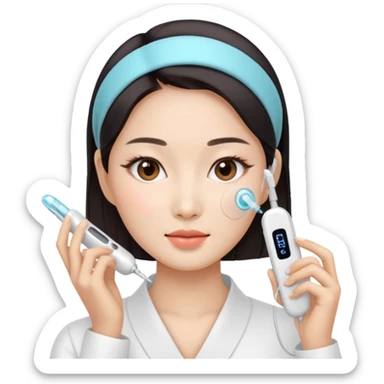 Asian women using facial beauty devices sticker