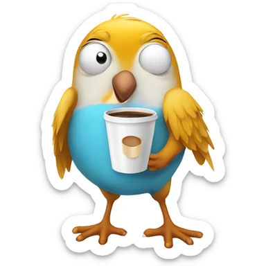 Cartoon bird wearing a pair of underwear drinking coffee  sticker