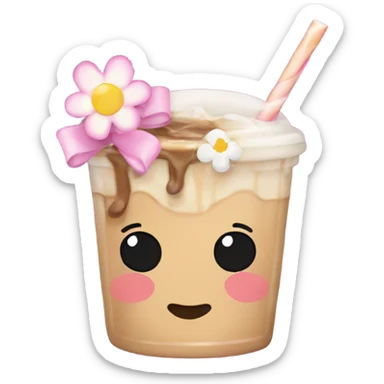 cute iced coffee cup with bows and flowers sticker
